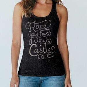 RAW THREADS Race You To The Castle Navy Racerback Graphic Race Tank Top XS